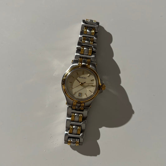Gucci 1990s Date Round Dial Two Tone Watch