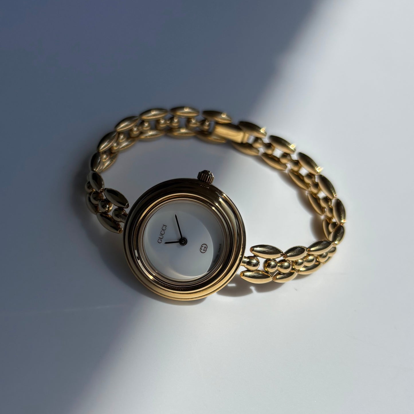 Gucci 1990s Interchangeable Bezel Gold Plated Rice Chain Watch with case, 6 bezels (165mm)