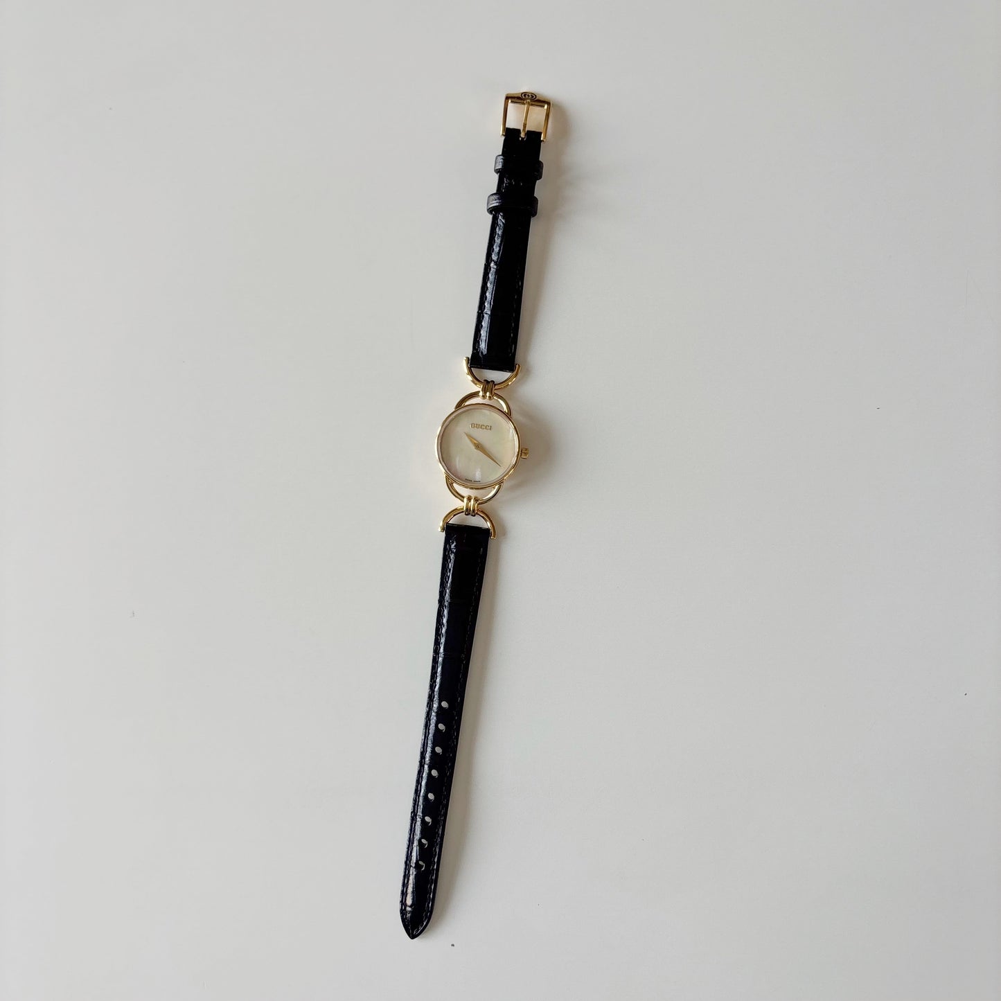 Gucci 1990s Seashell Dial Horsebit Gold Plated Watch
