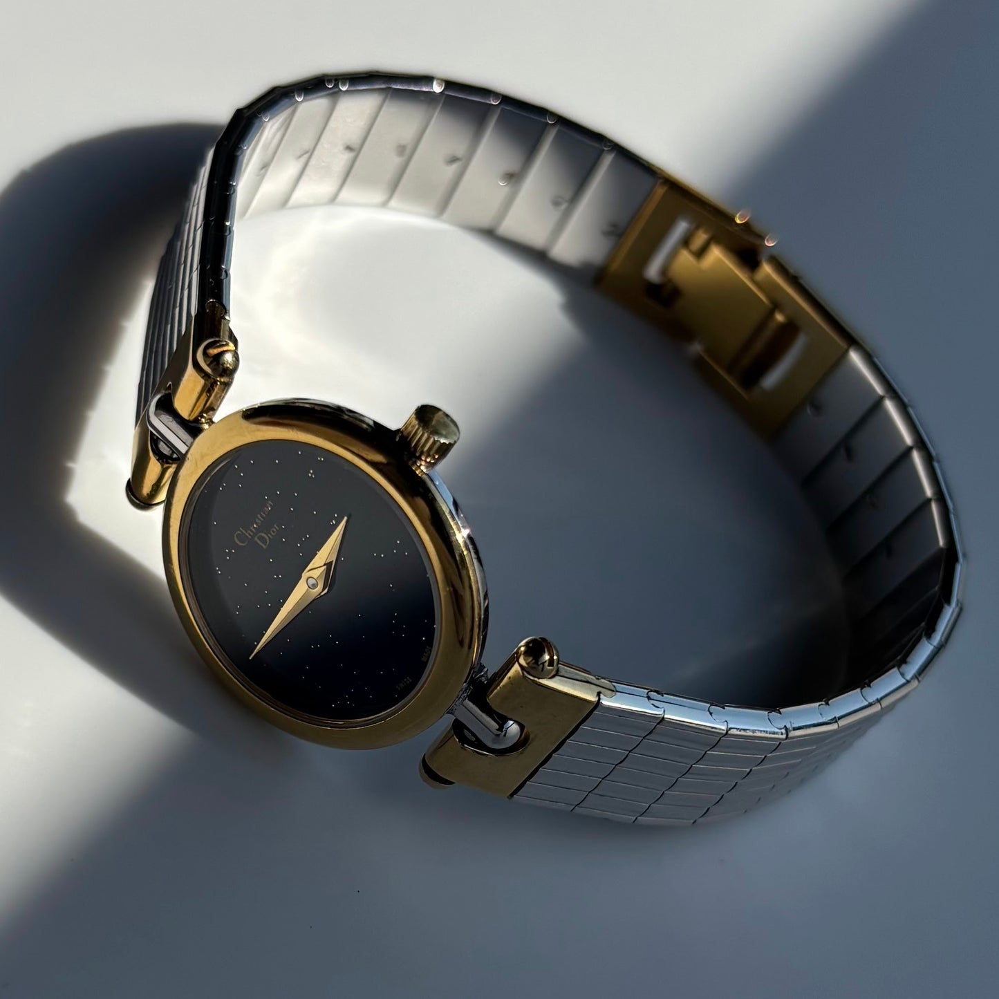 Dior 1990s Navy Round Dial Two Tone Watch