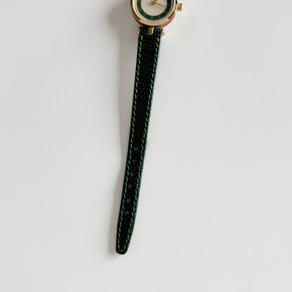 Gucci 1990s Round Dial Green Gold Plated Watch