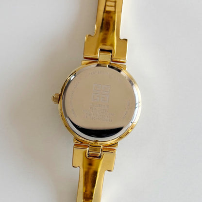 Givenchy 1990s Navy Round Dial Gold Plated Bangle Watch