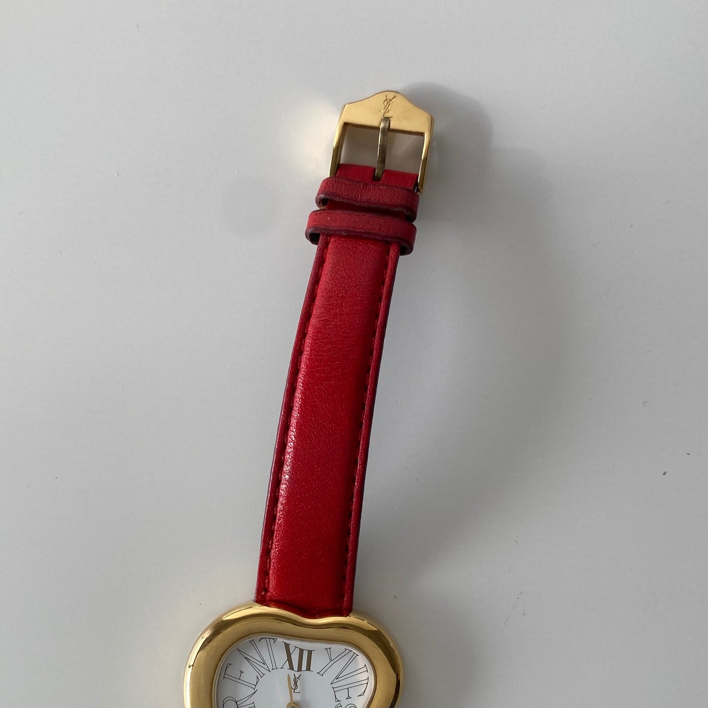 Yves Saint Laurent 1990s Heart shaped Gold Plated Red Watch