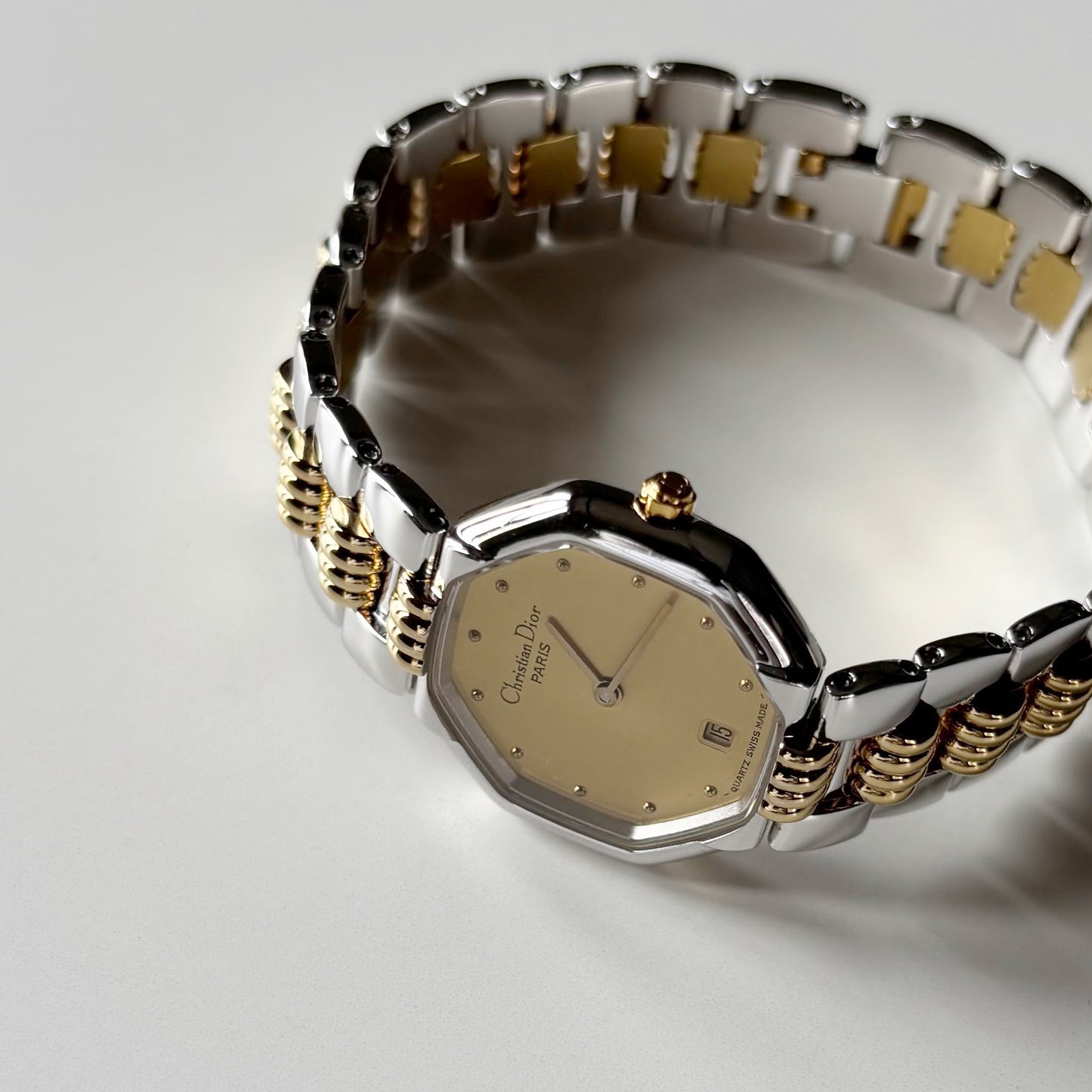 Dior 1990s Octagon Dial Two Tone Gold Plated Watch