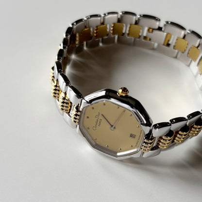 Dior 1990s Octagon Dial Two Tone Gold Plated Watch