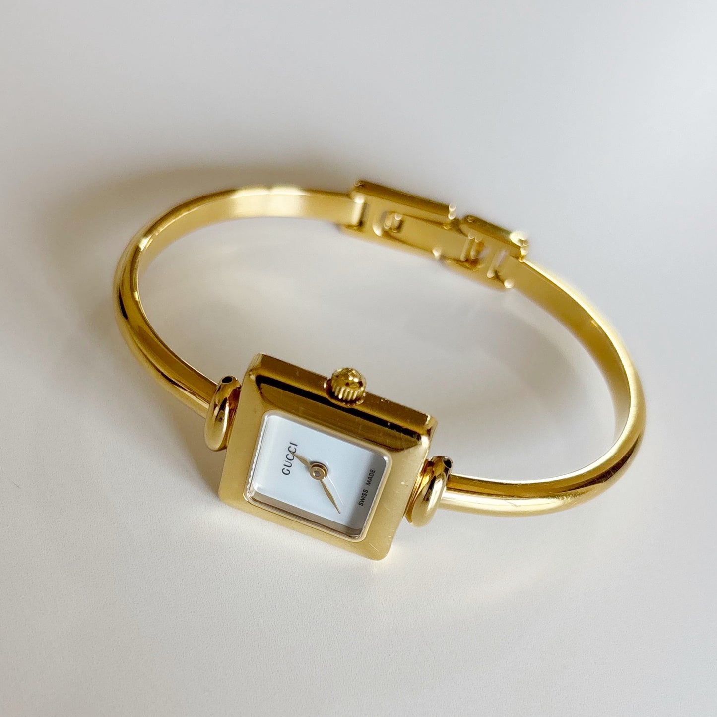 Gucci 1990s Square Dial Gold Plated Bangle Watch