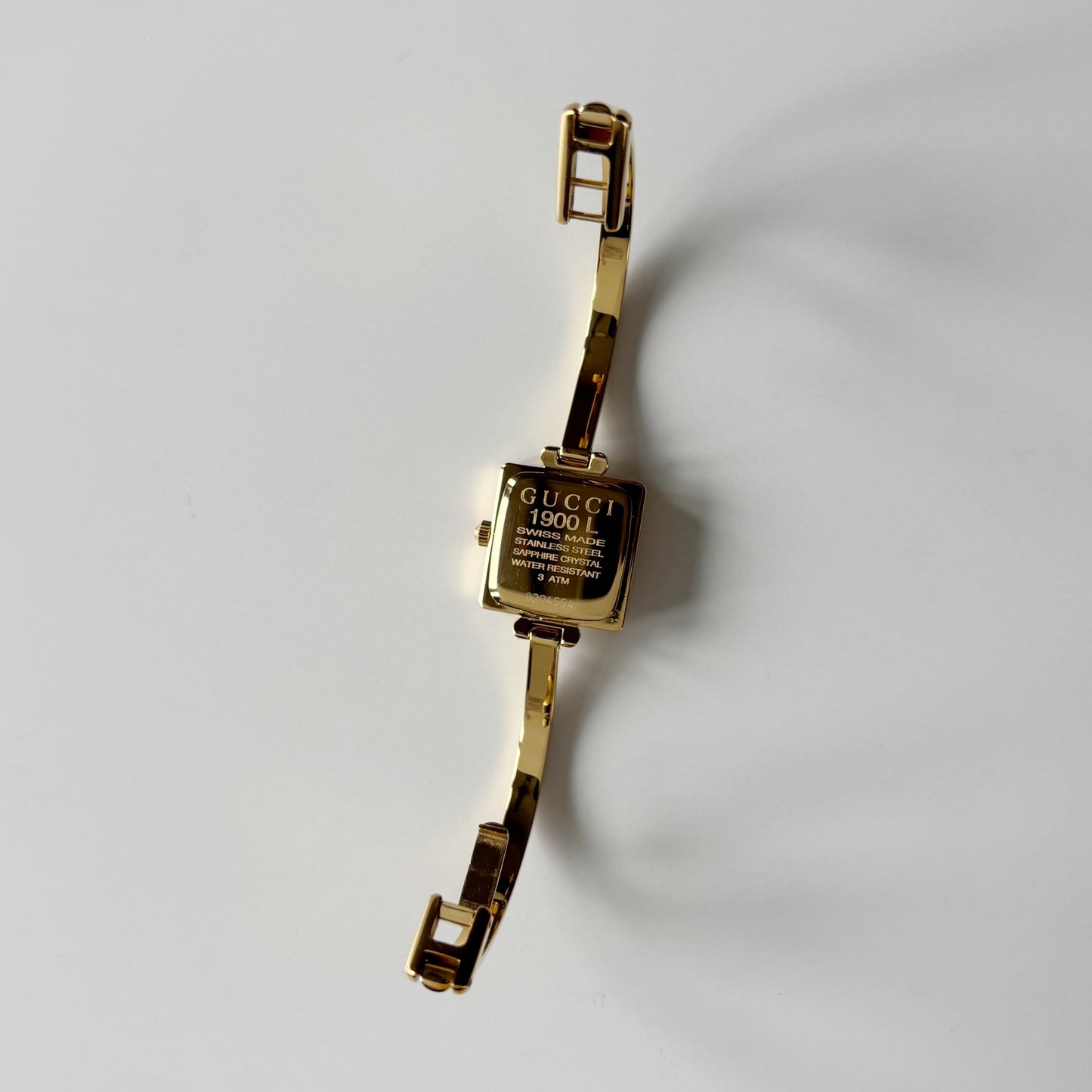 Gucci 1990s Square Dial Gold Plated Bangle Watch