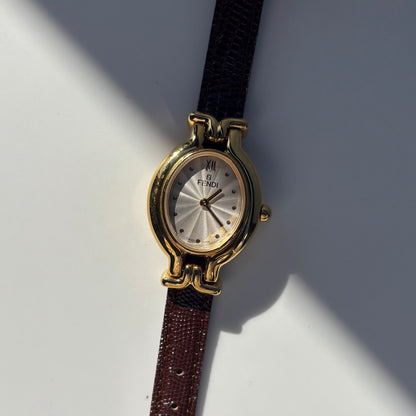 Fendi 1990s Interchangeable Belt Gold Plated Watch with 5 straps, case
