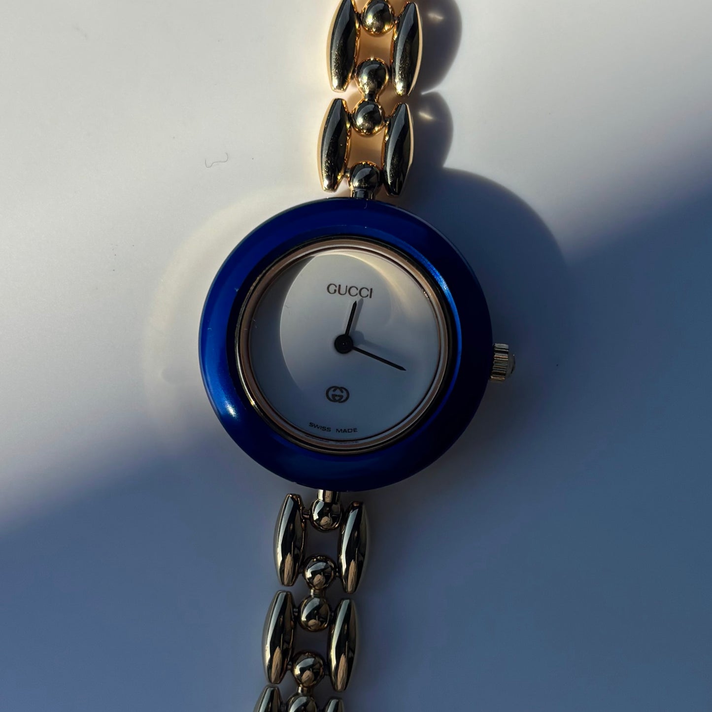 Gucci 1990s Interchangeable Bezel Gold Plated Rice Chain Watch with 6 bezels, case (160mm)