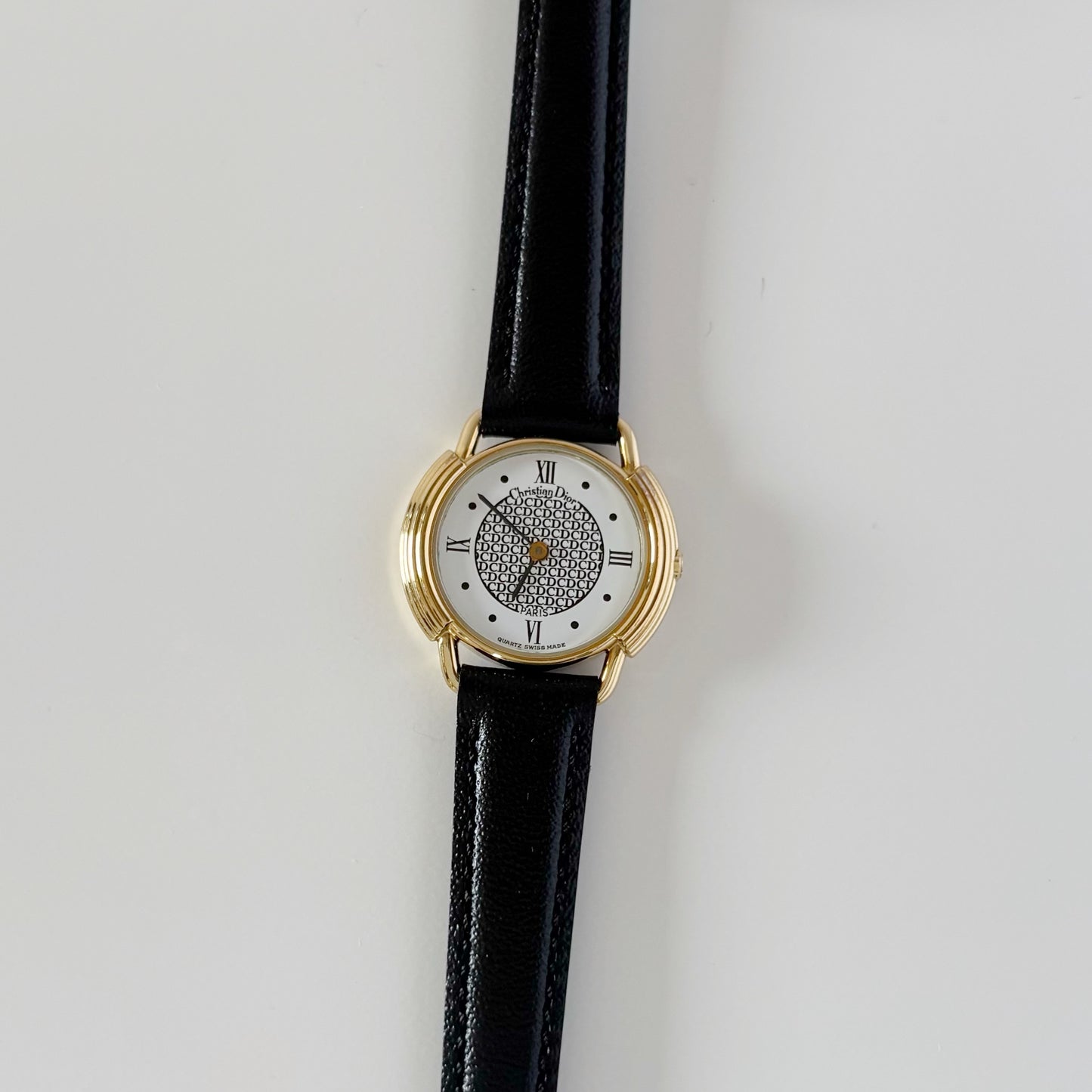 Dior 1990s DC Logo Round Dial Gold Plated Watch