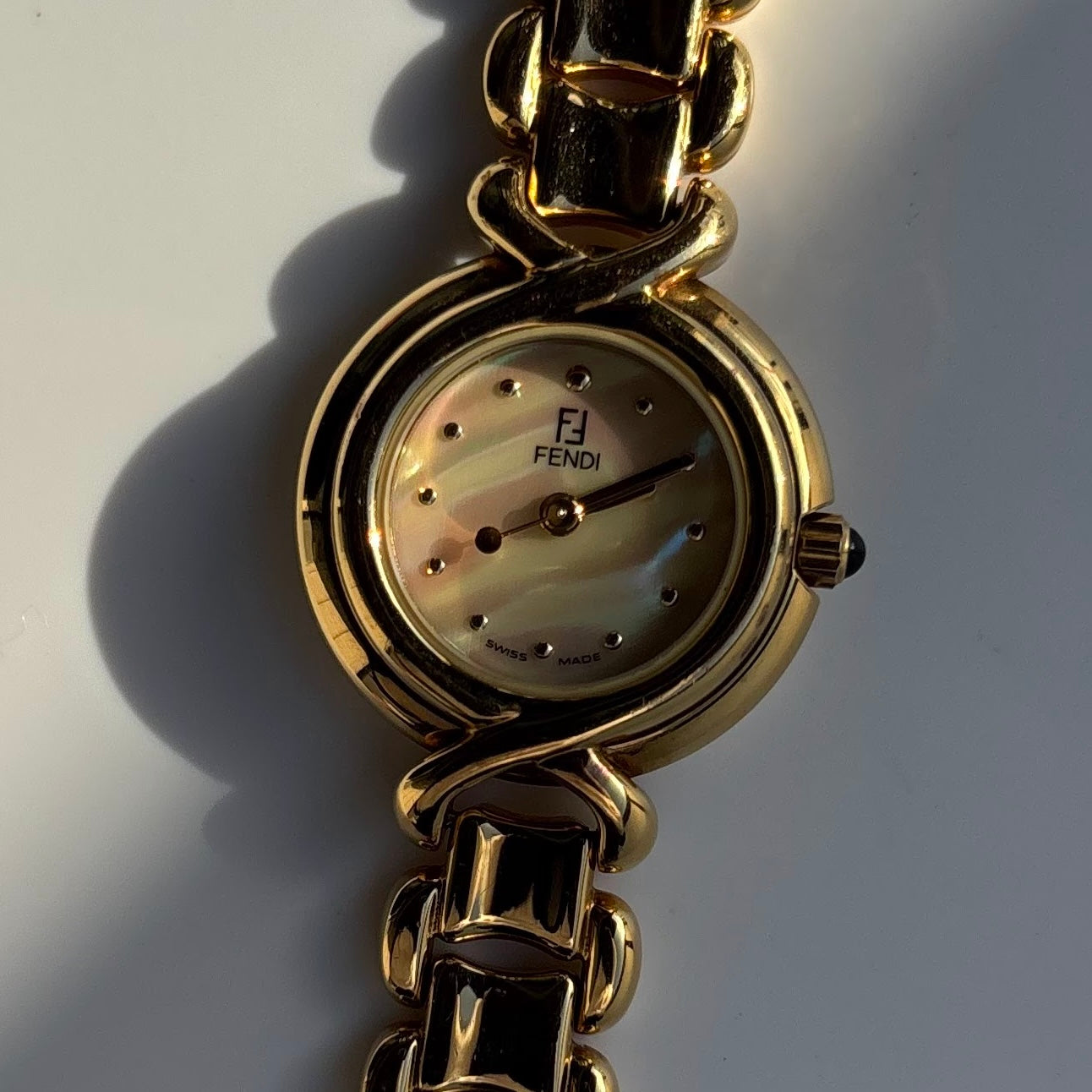 Fendi 1990s Seashell Dial Gold Plated Watch