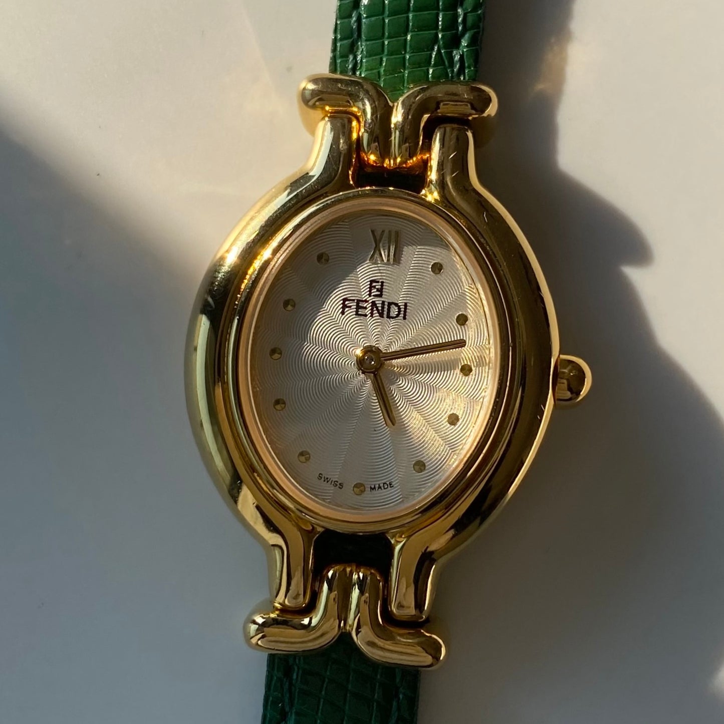 Fendi 1990s Interchangeable Belt Gold Plated Watch with 5 straps, case