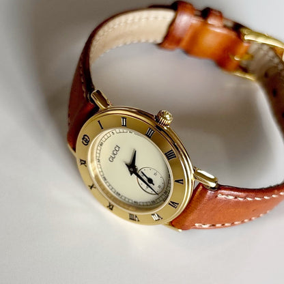 Gucci 1990s Sub Second Round Dial Gold Plated Watch
