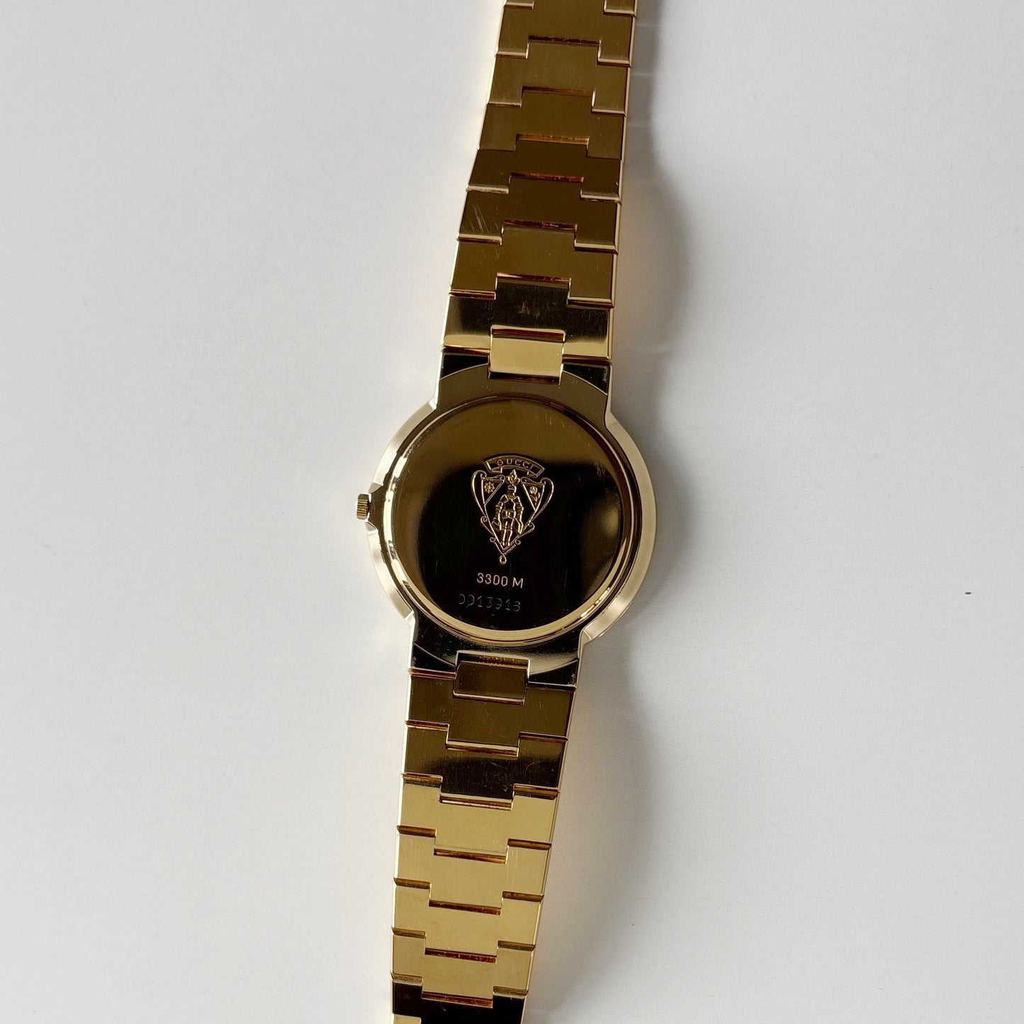 Gucci 1980s Black Round Dial Gold Plated Watch (Large)