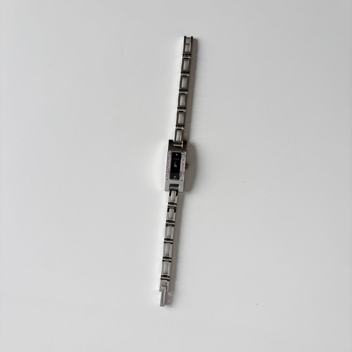 Gucci 1990s Black Dial Rectangular Stainless Steel Watch