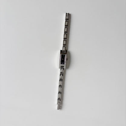 Gucci 1990s Black Dial Rectangular Stainless Steel Watch
