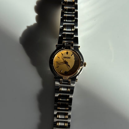 Gucci 1990s Date Gold Round Dial Two Tone Watch