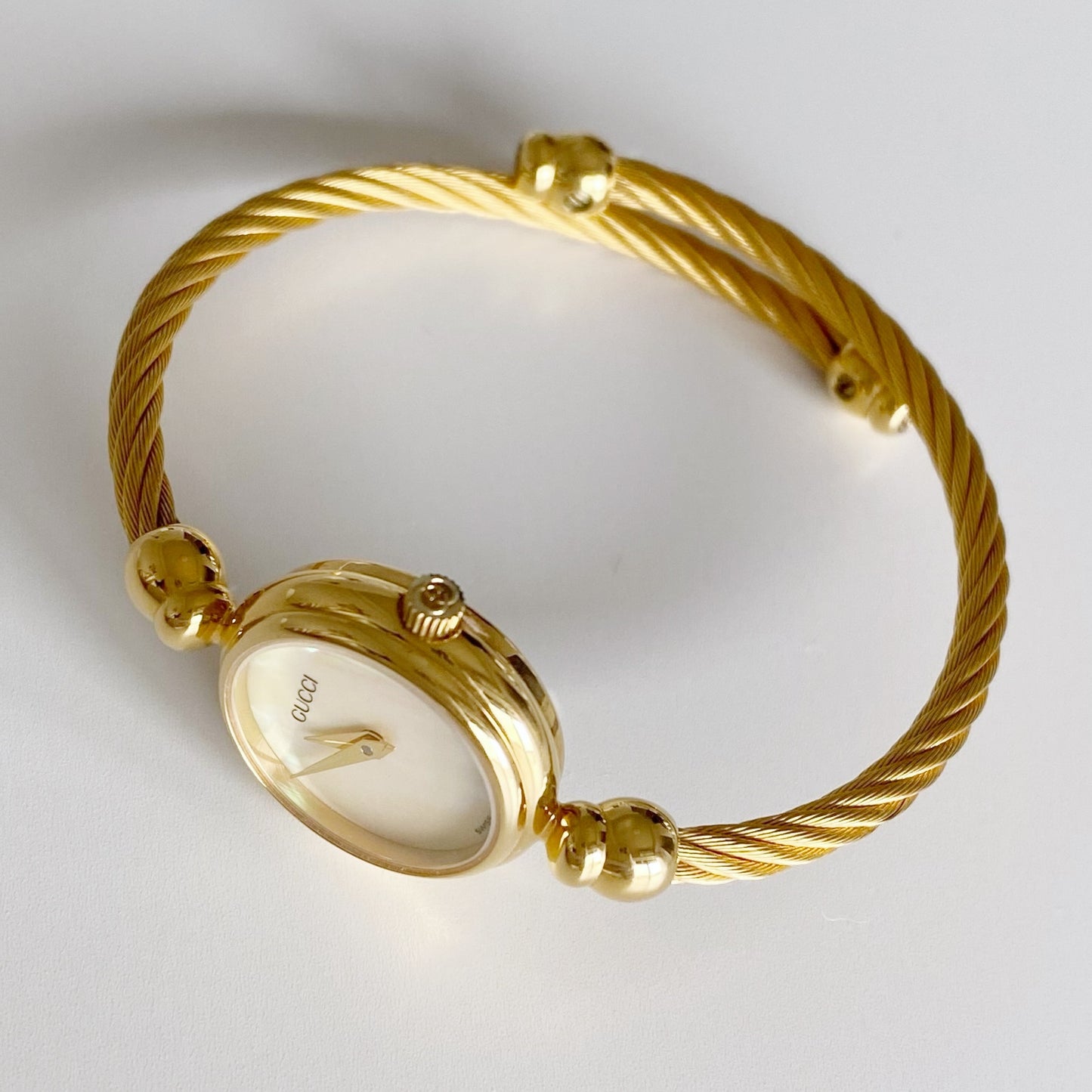 Gucci 1990s Seashell Dial Gold Plated Bangle Watch