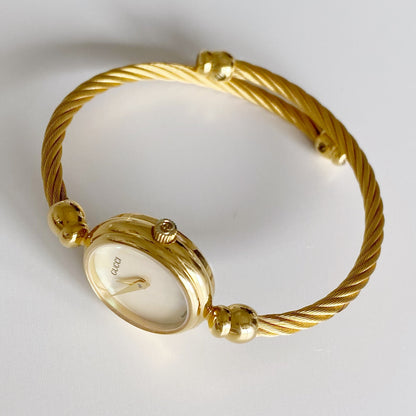 Gucci 1990s Seashell Dial Gold Plated Bangle Watch