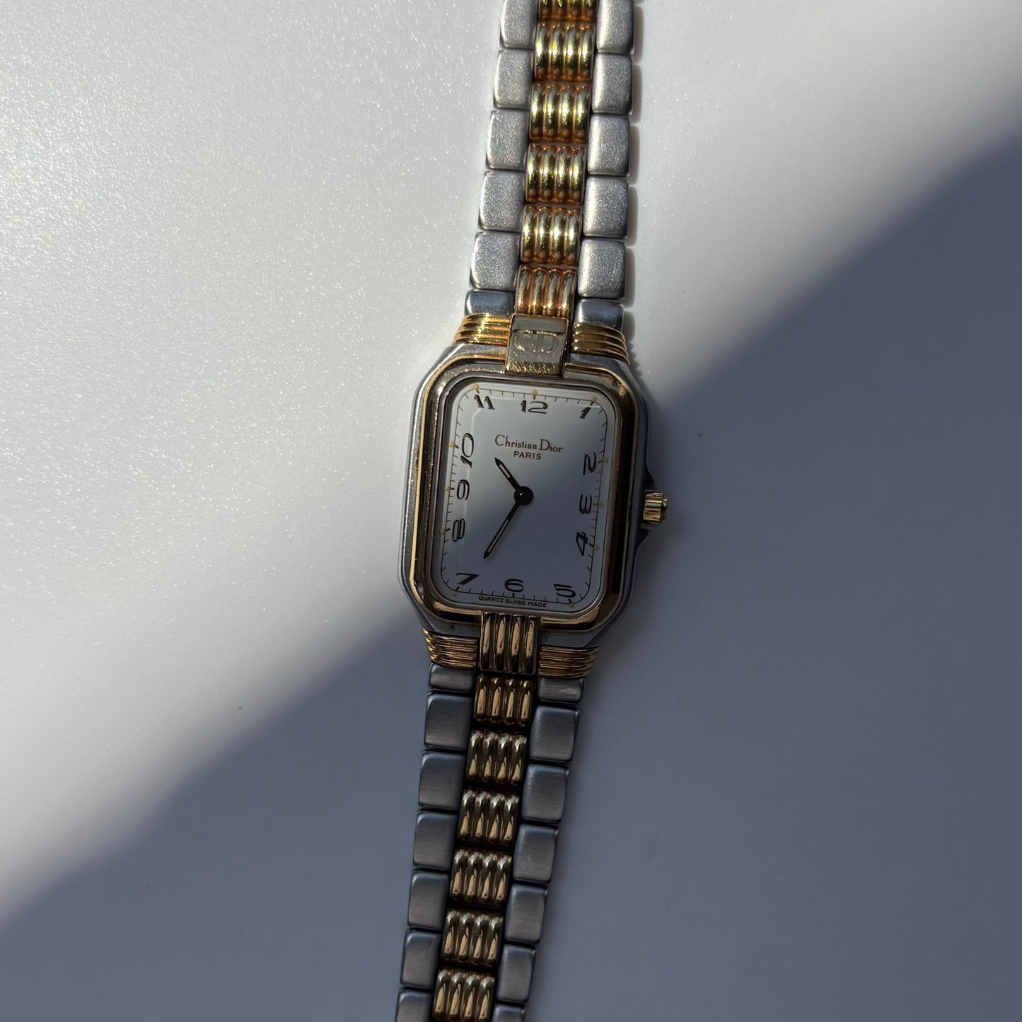 Dior 1980s Tank Two Tone Gold Plated Watch