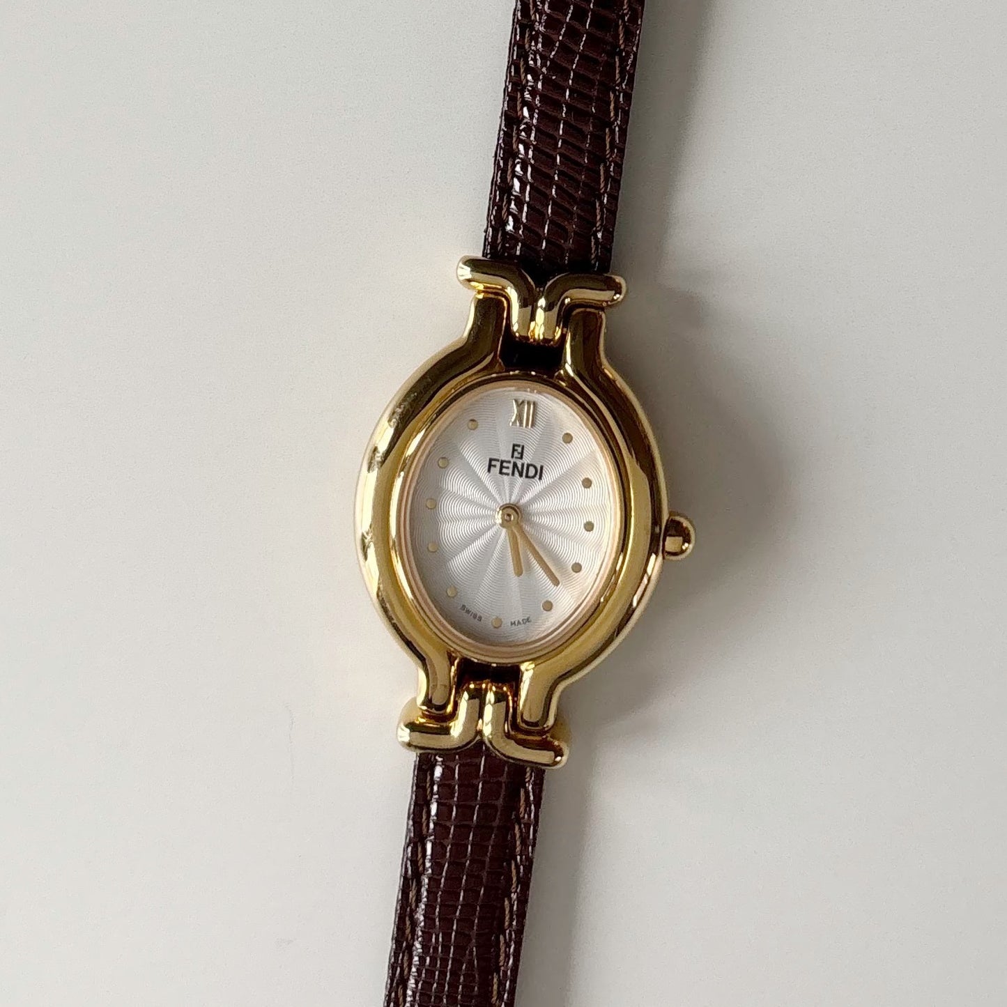 Fendi 1990s Interchangeable Strap Gold Plated Watch with 5 straps, case