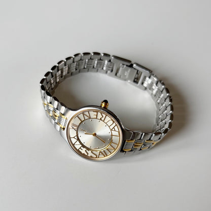 Yves Saint Laurent 1990s Round Dial Two Tone Gold Plated Watch