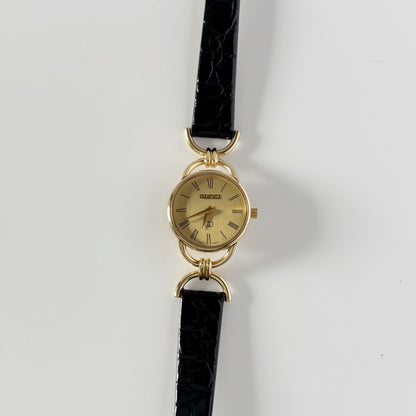 Gucci 1980s Round Dial Horsebit Gold Plated Watch