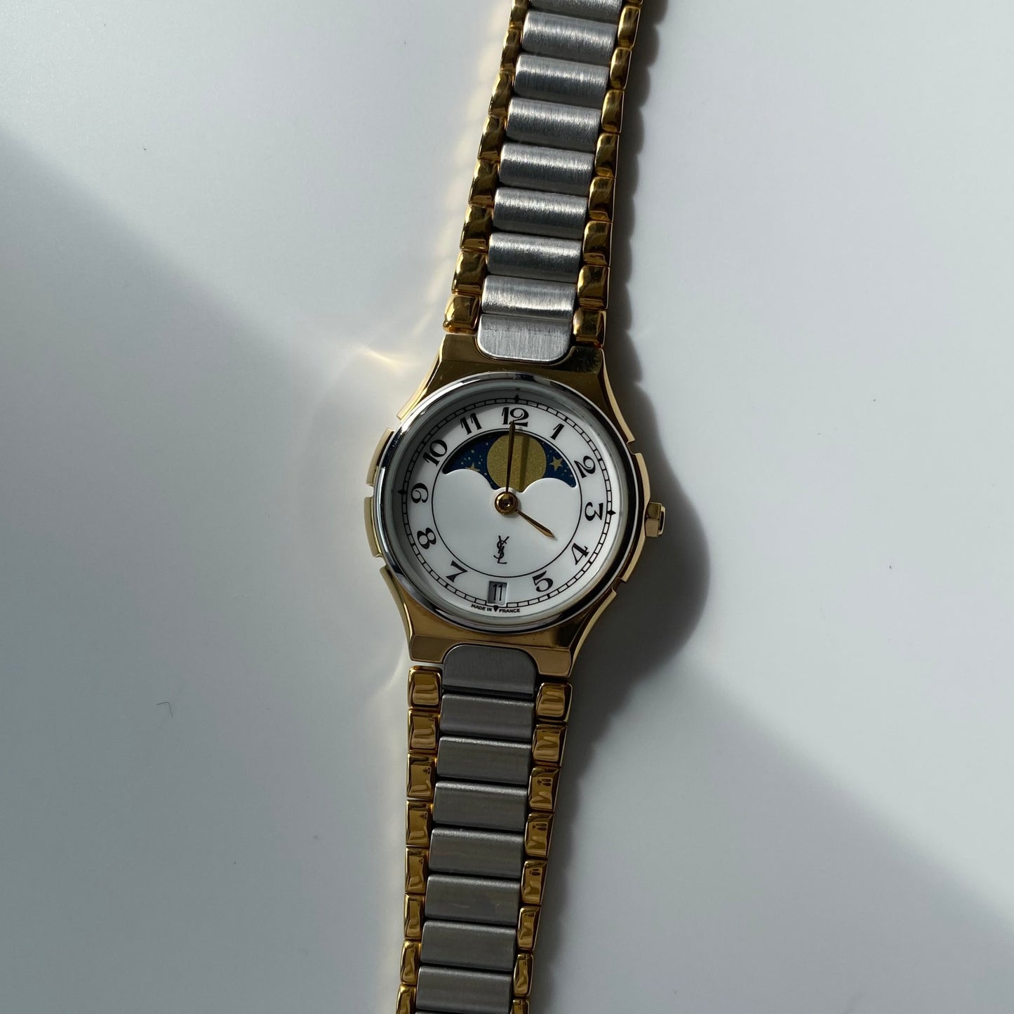 Yves Saint Laurent 1990s Moon Phase Two Tone Watch