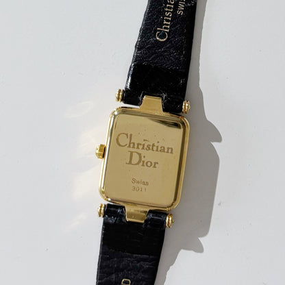 Dior 1990s Rectangular Gold Plated Watch