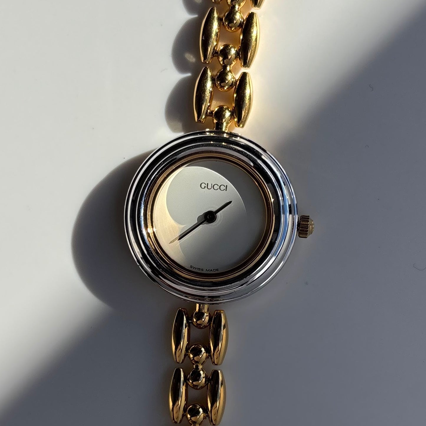 Gucci 1990s Interchangeable Bezel Gold Plated Rice Chain Watch with 6 bezels, case (160mm)