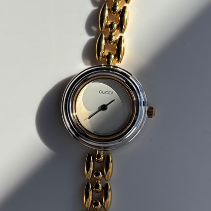Gucci 1990s Interchangeable Bezel Gold Plated Rice Chain Watch with 6 bezels, case (160mm)