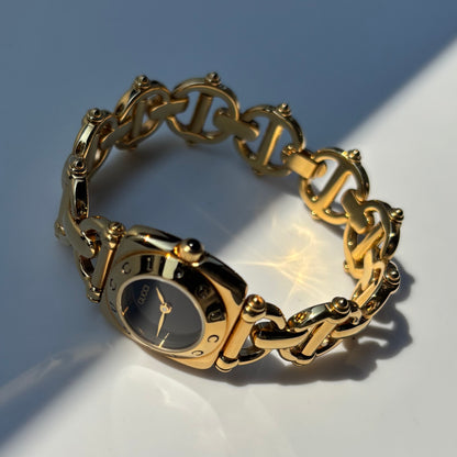 Gucci 1990s Black Dial Gold Plated Watch