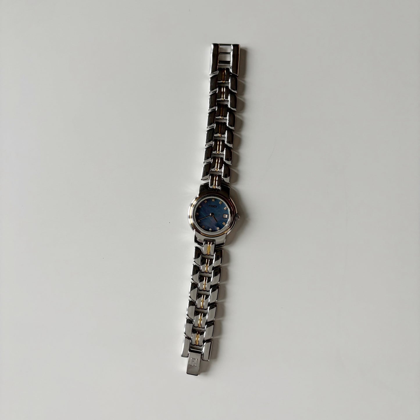 Fendi 1990s Seashell Dial Date Two Tone Watch