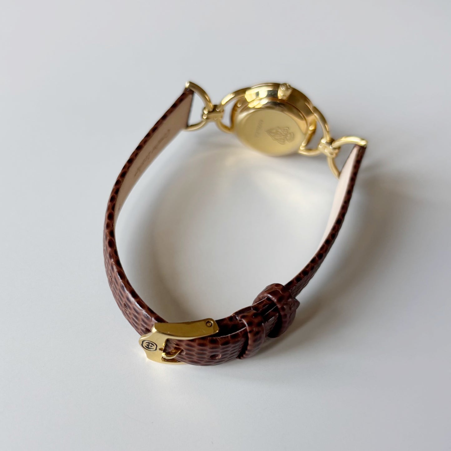 Gucci 1990s Round Dial Horsebit Gold Plated Watch