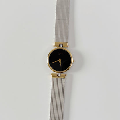 Dior 1990s Black Round Dial Two Tone Gold Plated Watch (Large)