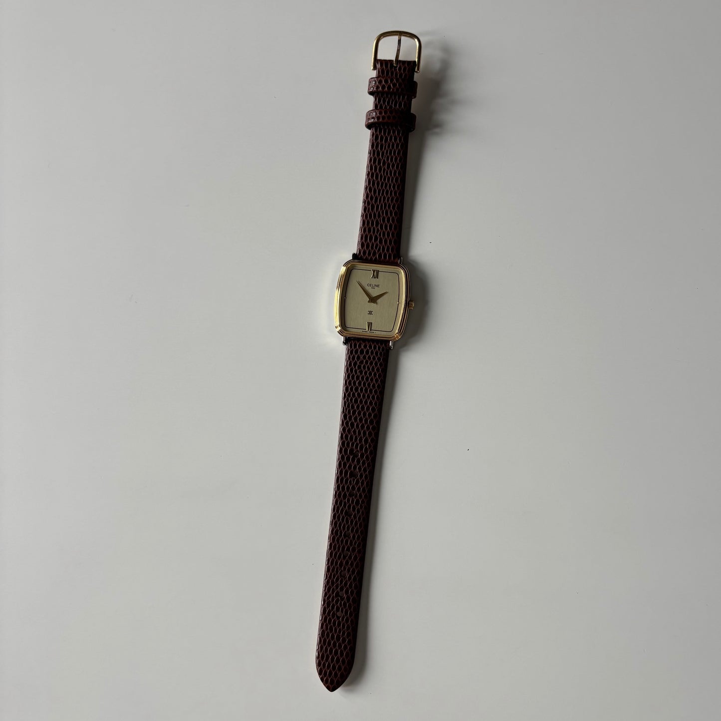 Celine 1980s Rectangular Dial Two Tone Watch (Large)