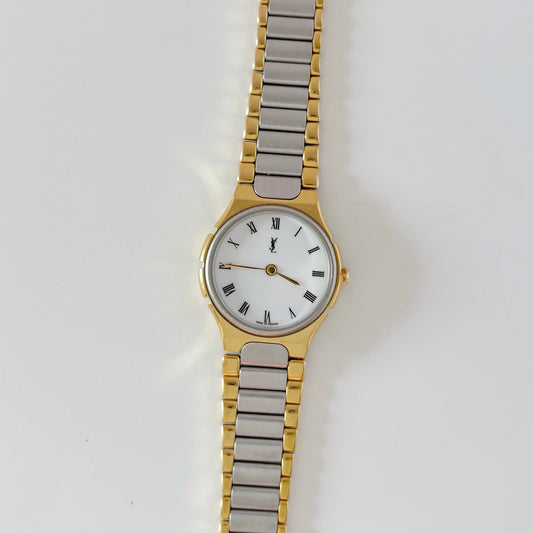 Yves Saint Laurent 1990s Round Dial Two Tone Watch