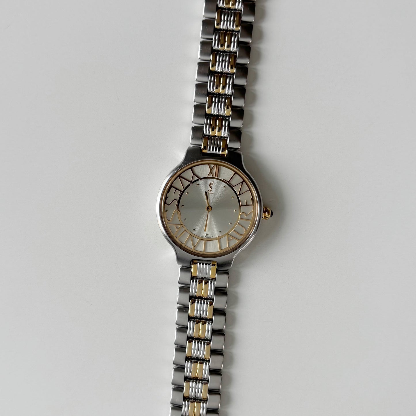 Yves Saint Laurent 1990s Round Dial Two Tone Gold Plated Watch