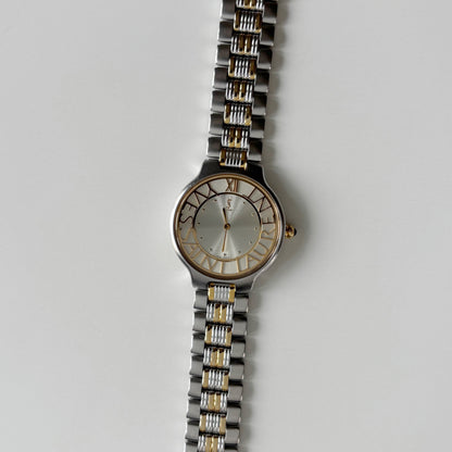 Yves Saint Laurent 1990s Round Dial Two Tone Gold Plated Watch