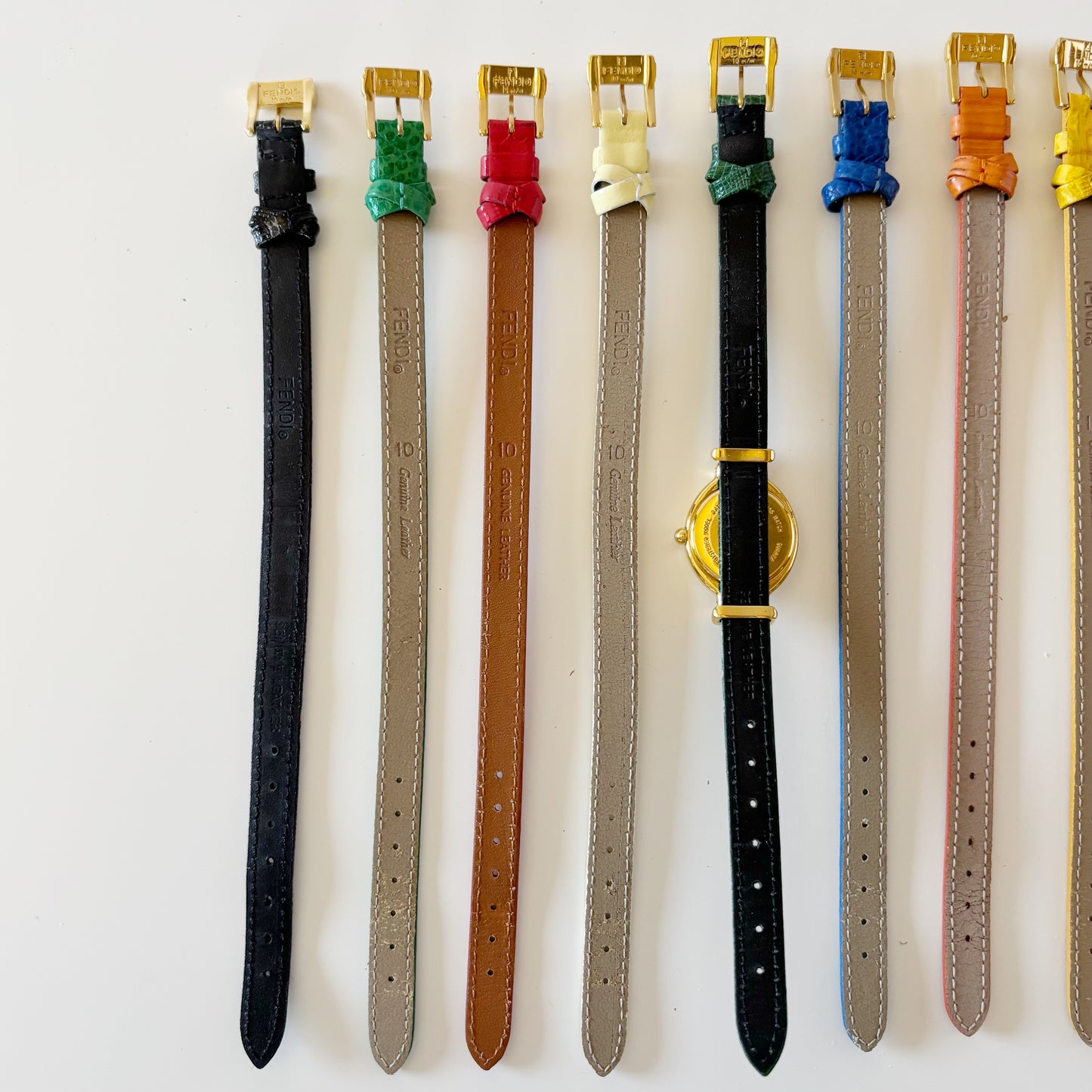 Fendi 1990s Interchangeable Belt Gold Plated Watch with 9 straps, case