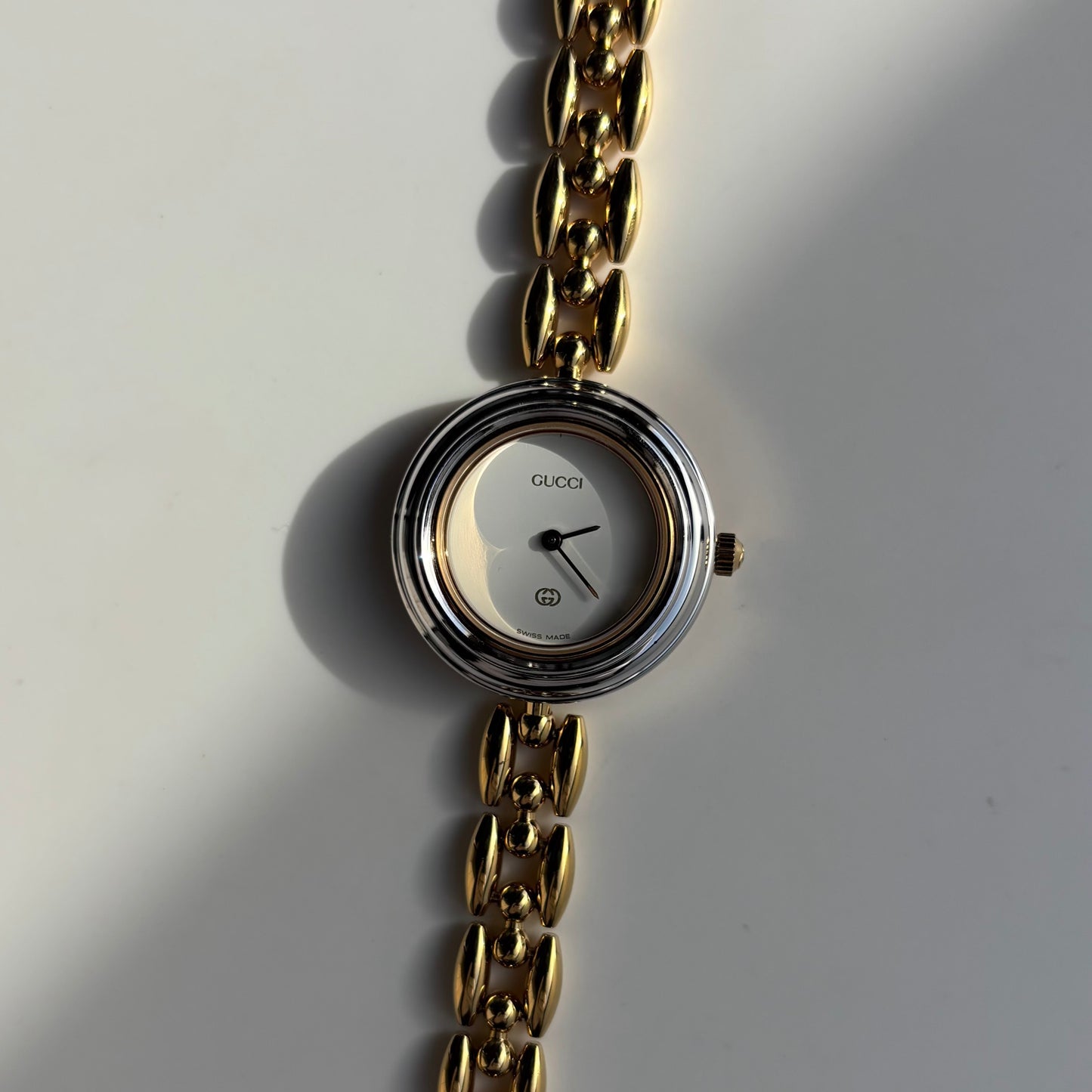 Gucci 1990s Interchangeable Bezel Gold Plated Rice Chain Watch with 6 bezels, case (160mm)