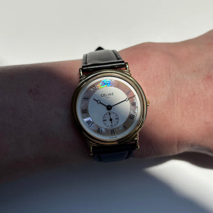 Celine 1990s Seashell Round Dial Gold Plated Watch (Large)