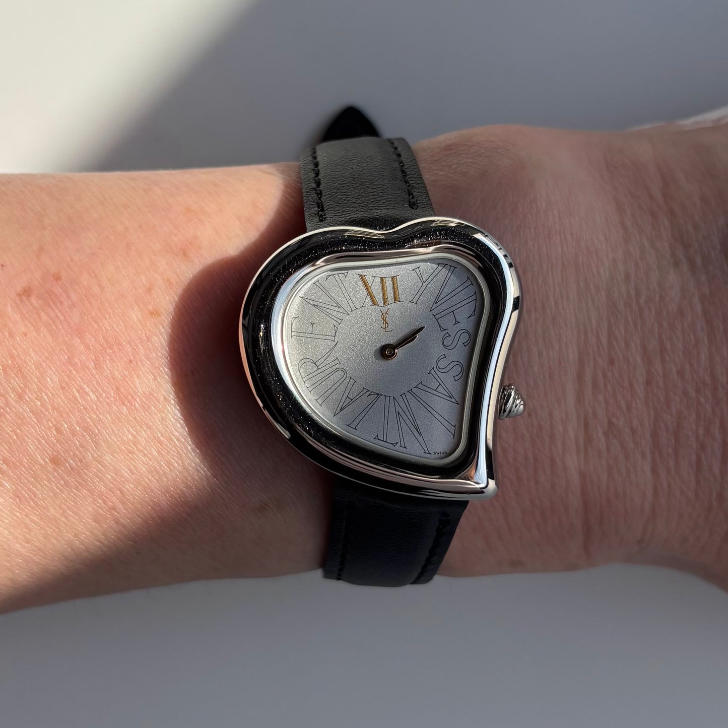 Yves Saint Laurent 1990s Heart Shaped Dial Silver Watch