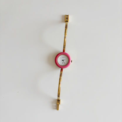 Gucci 1990s Interchangeable Bezel Gold Plated Bangle Watch with 12 bezels, case