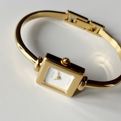 Gucci 1990s Square Dial Gold Plated Bangle Watch