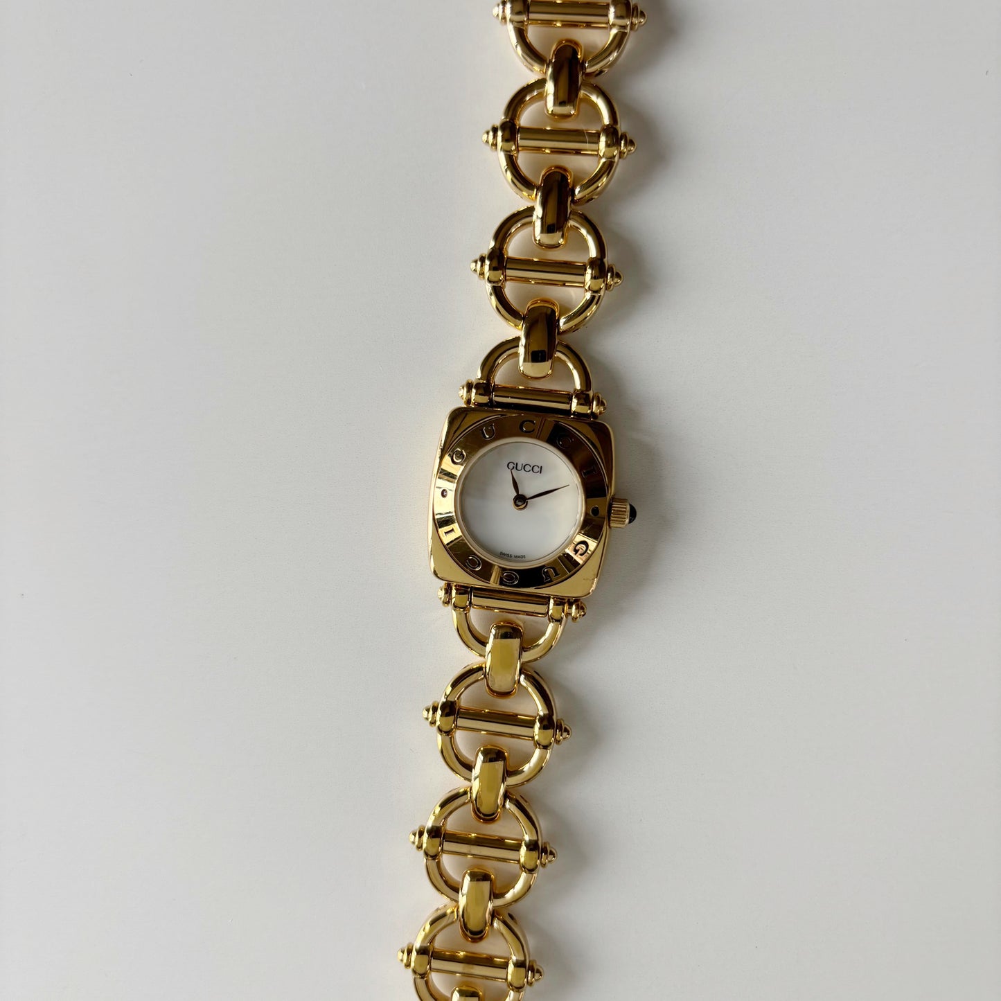 Gucci 1990s Seashell Dial Horsebit Gold Plated Watch