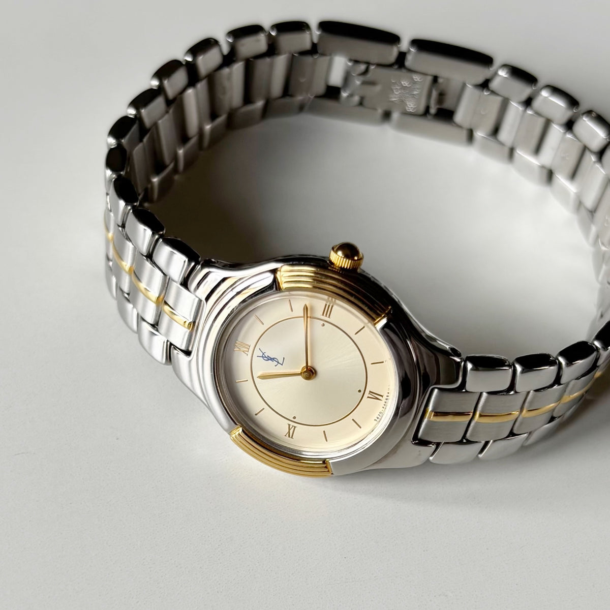 Yves Saint Laurent 1990s Round Dial Two Tone Gold Plated Watch