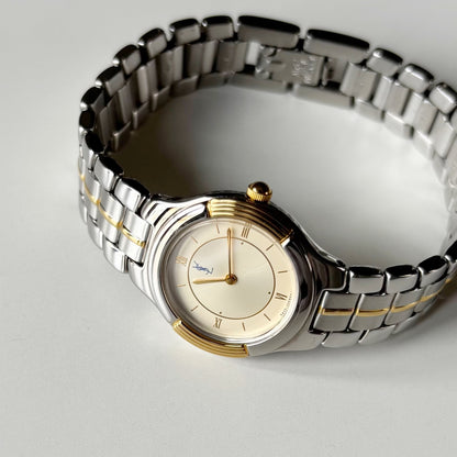 Yves Saint Laurent 1990s Round Dial Two Tone Gold Plated Watch