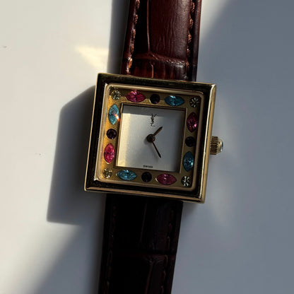 Yves Saint Laurent 1990s Square Dial Gold Plated Watch