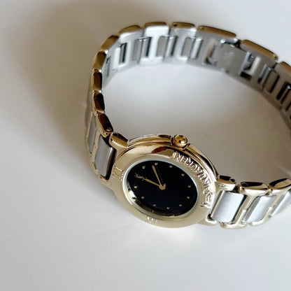 Yves Saint Laurent 1990s Black Round Dial Two Tone Watch